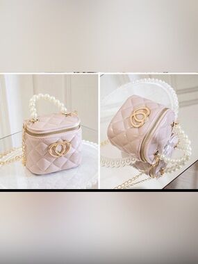 Quilted Pearl Handle Mini Crossbody Bag - Pink